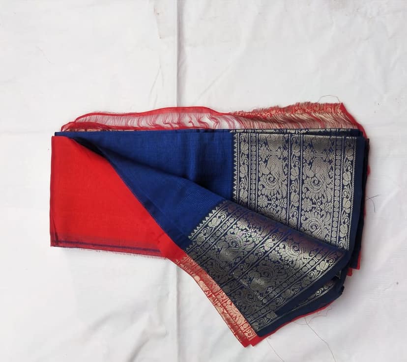 Blue and Red Kanjivaram Silk Saree view 2