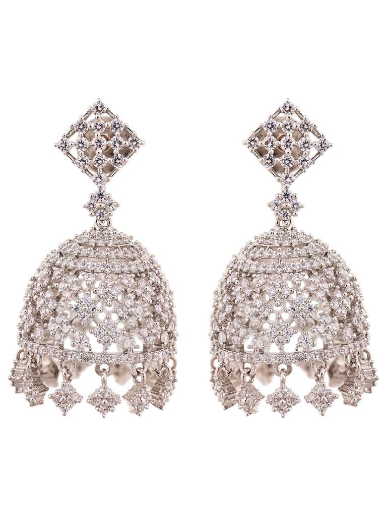 Silver Rhodium Plated White AD Choker Jhumka Jewellery Set view 4