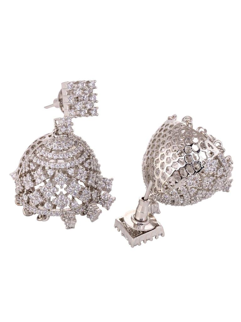 Silver Rhodium Plated White AD Choker Jhumka Jewellery Set view 7