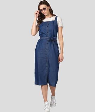 StyleStone Women Denim Fit & Flare Dress ( Blue )