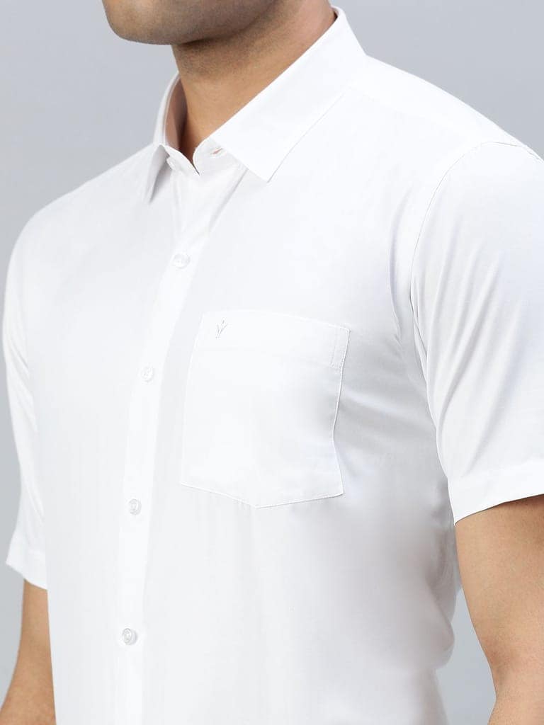 Mens Half Sleeves Cotton White Shirt Wewin New view 5