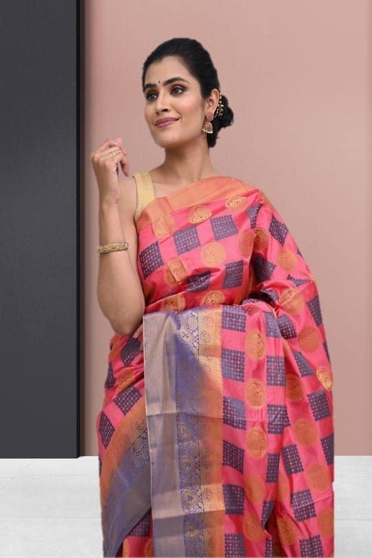 Pink Semi Silk Saree With Modish Design view 3