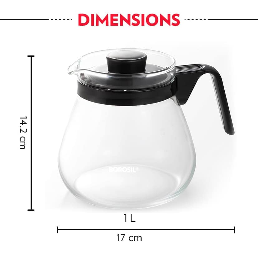 Borosil Carafe Flame Proof Glass Kettle with Inbuilt Strainer (Black, 1 L) view 2
