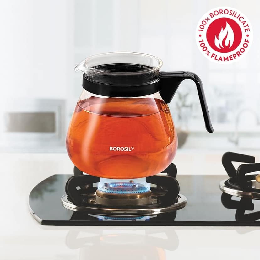 Borosil Carafe Flame Proof Glass Kettle with Inbuilt Strainer (Black, 1 L) view 3