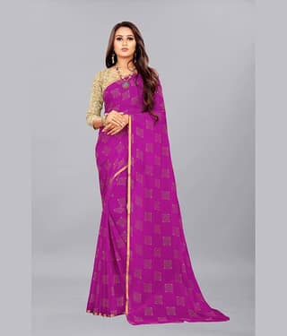Rhey Chiffon Printed Saree With Unstitched Blouse Piece ( Navy Blue )