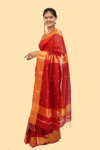 Beautiful Maroon Choka Borcade handloom Saree with Tassels