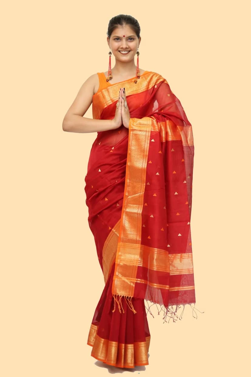 Beautiful Maroon Choka Borcade handloom Saree with Tassels view 3