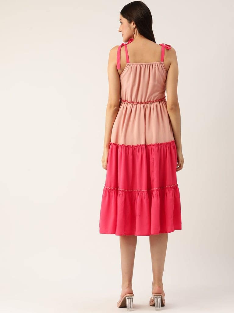 Colourblocked Tiered Crepe A-Line Dress view 2