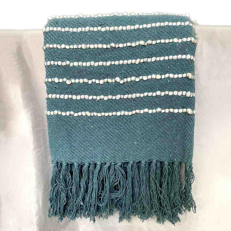 Vibrant Green Soft Cotton Striped Throw view 2