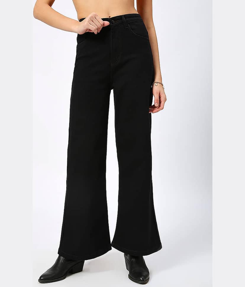 HJ HASASI - Black Denim Wide Leg Women's Jeans ( Pack of 1 )