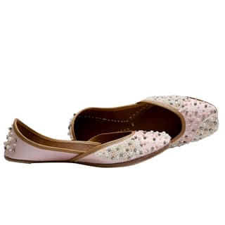 RSK ETHNIC WEAR, Baby pink Color Embroidered Handmade Jutti for Women with Soft Leather and Double Cushion