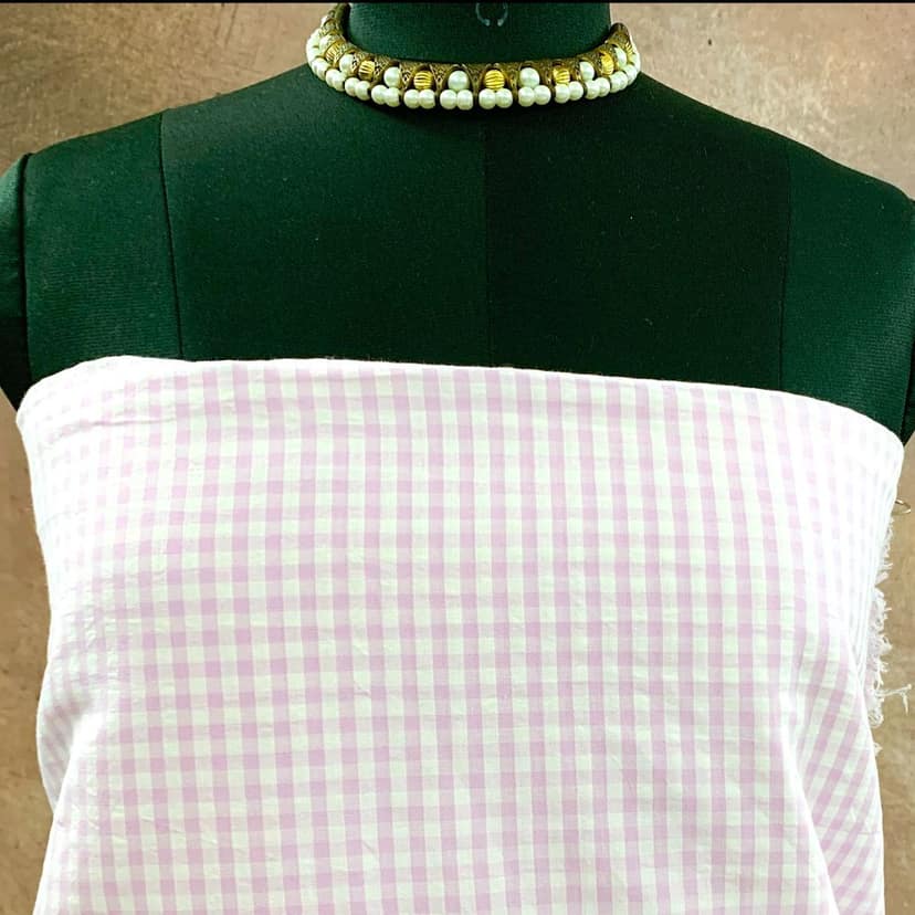 CPY011-Cotton-Rose Petal Check: White with Pink Checked Cotton Fabric 3 Meters view 3