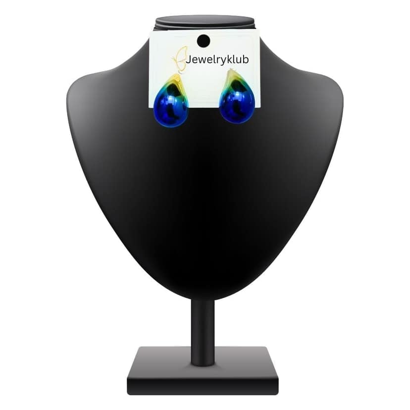 Jewelryklub Dual Metallic Colored Chunky Tear Drop Fashion Jewelry Earrings For Women & Girls - Blue Gold view 6