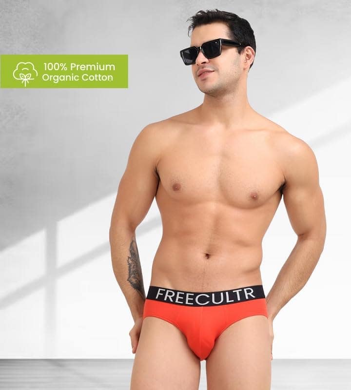 Freecultr Men's Underwear Organic Cotton (Ultrasoft Waistband) Premium Snug-Fit Brief Pack of 1-Coral view 3