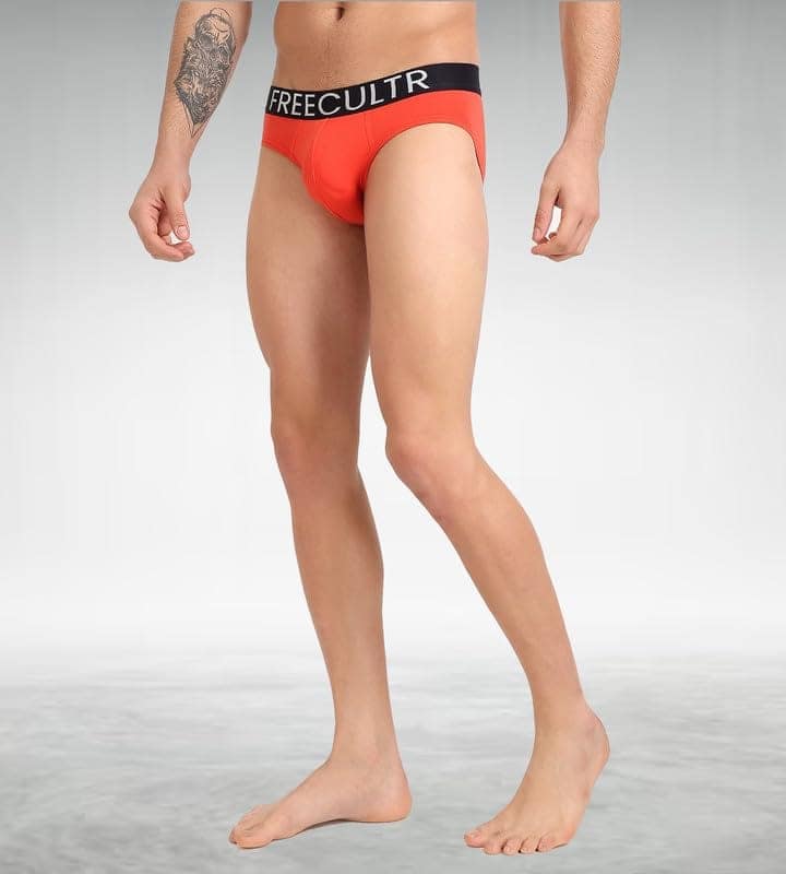 Freecultr Men's Underwear Organic Cotton (Ultrasoft Waistband) Premium Snug-Fit Brief Pack of 1-Coral view 4