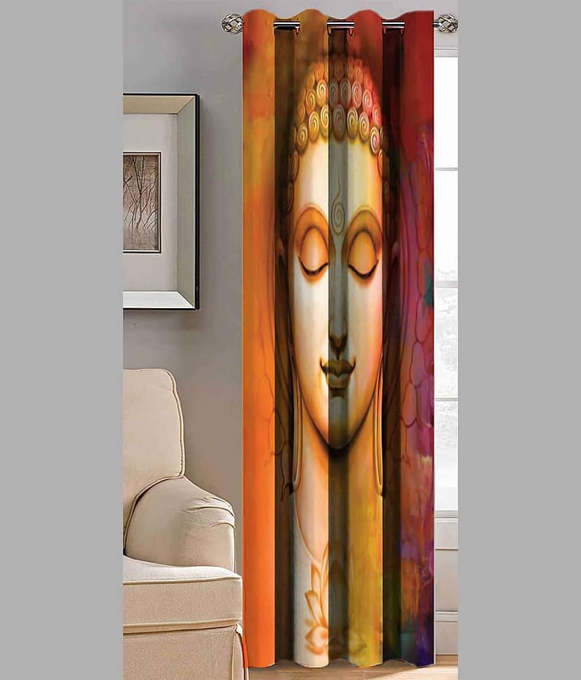BELLA TRUE Ethnic Printed Semi Transparent Eyelet Curtain7 Ftpack of 1