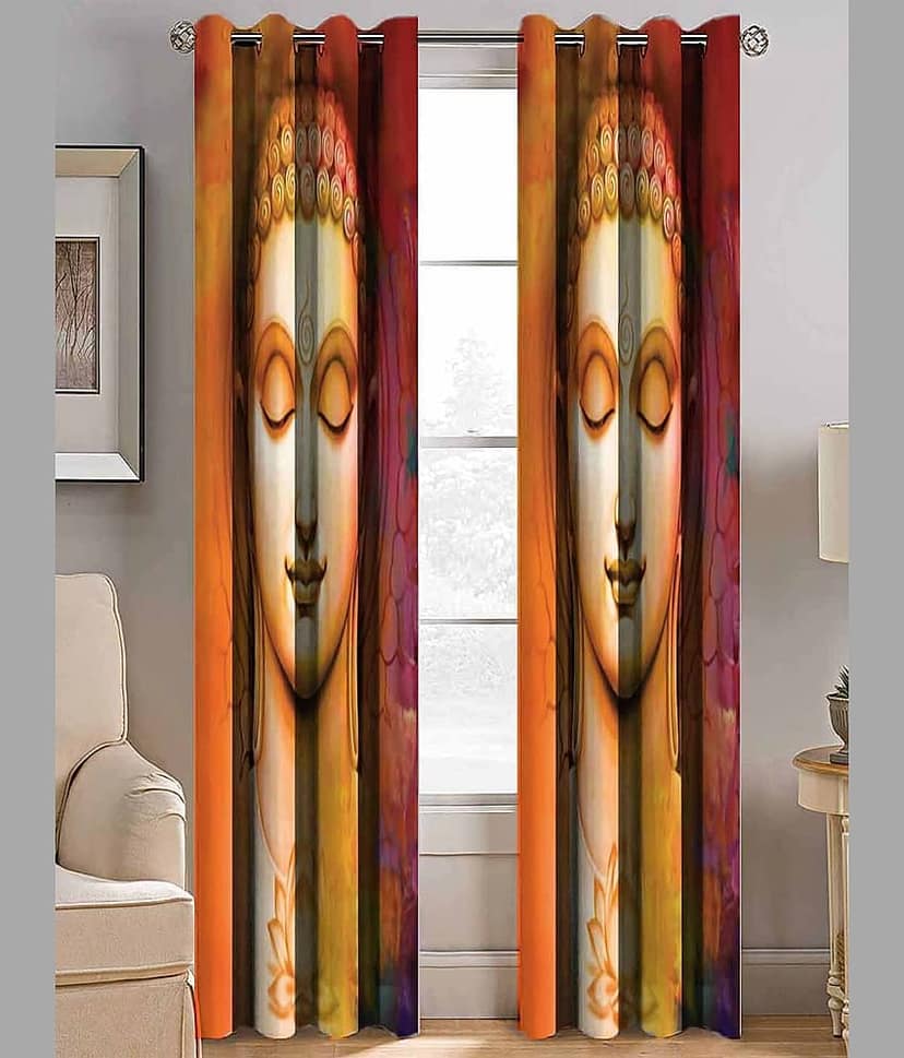 BELLA TRUE Ethnic Printed Semi Transparent Eyelet Curtain7 Ftpack of 1 view 2