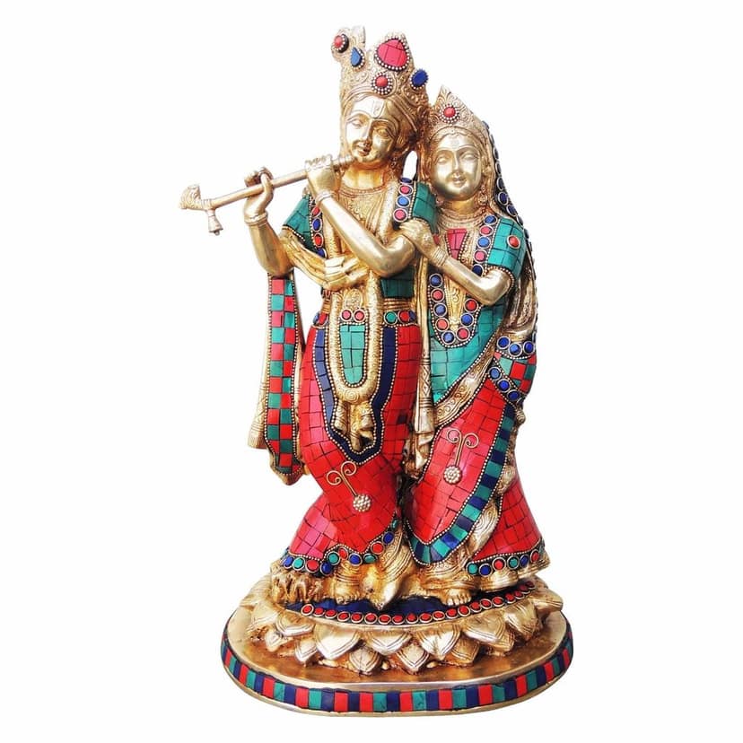 Brass Radha Krishna God Idol - Handcrafted Premium Statue, Height : 14.5 Inch (BSMAS399 N) view 2