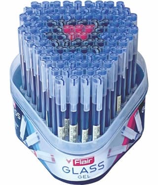 Flair Glass Gel Pen Blue, Black & Red Ink, Tumbler Set Of 100 Pens