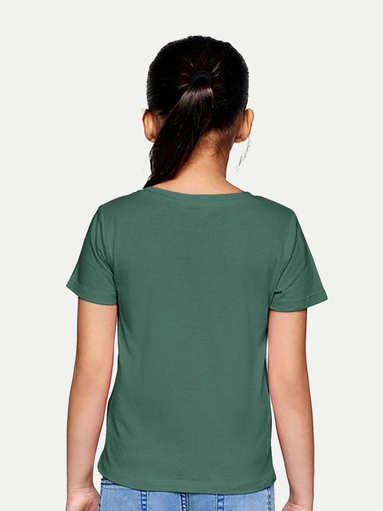 Girls Green Printed Crew Neck T-shirt view 4