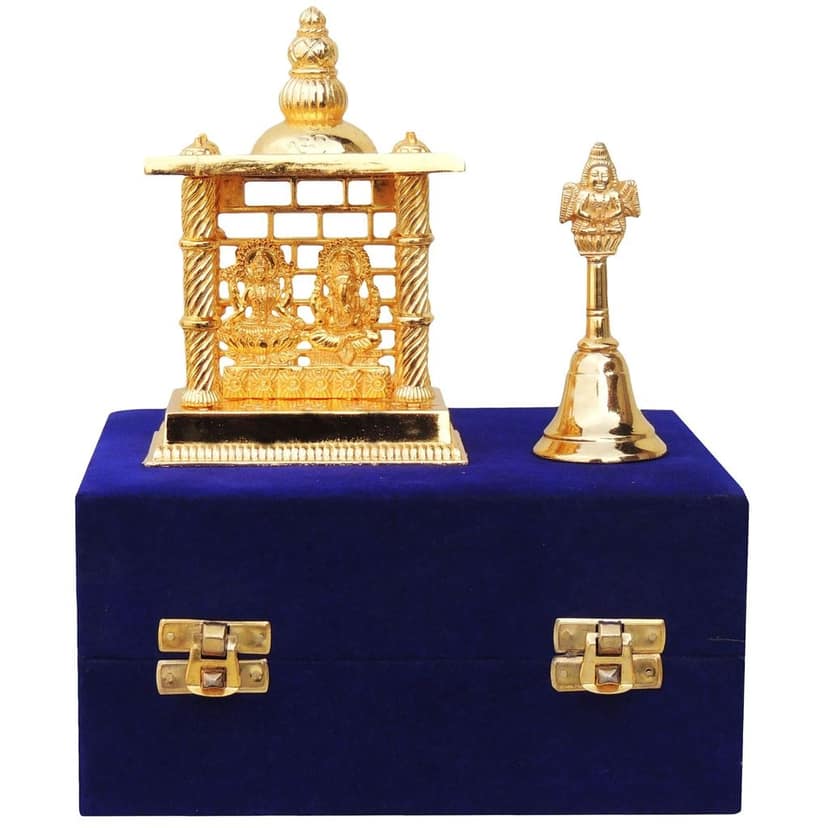 Aluminum Showpiece Laxmi Ganesh Temple With Bell Statue (ASMAS181) view 2
