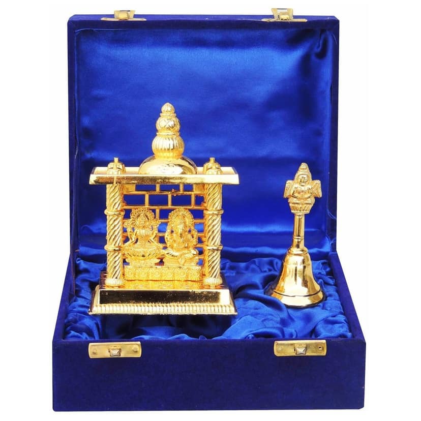 Aluminum Showpiece Laxmi Ganesh Temple With Bell Statue (ASMAS181) view 3
