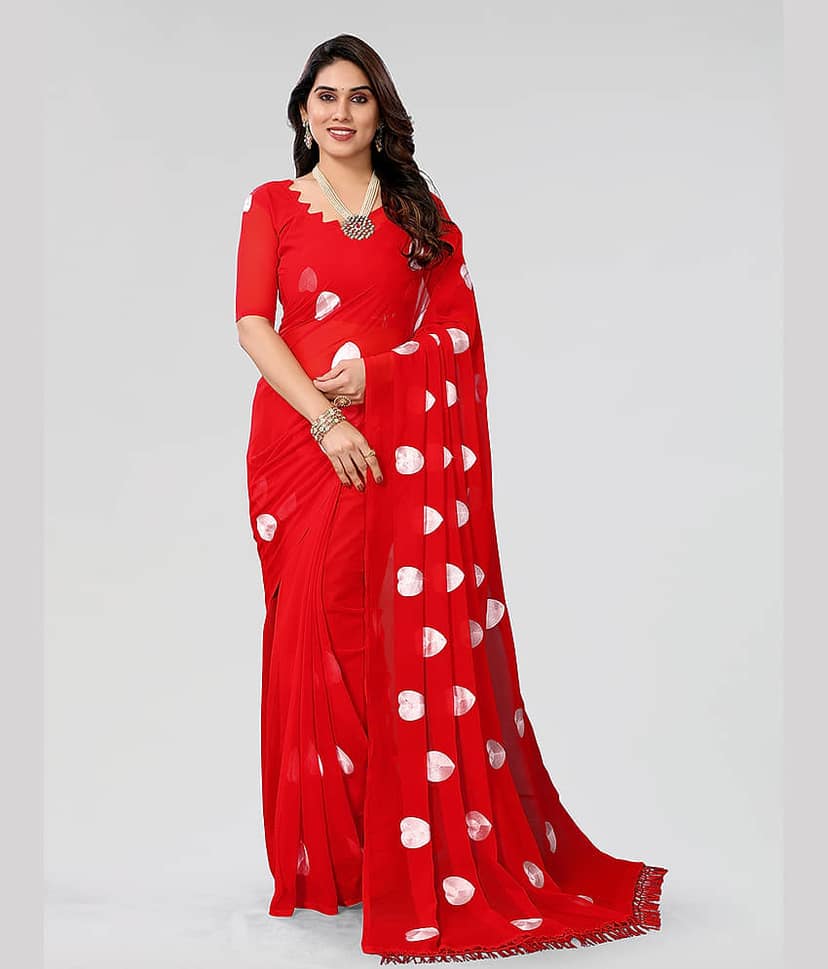 ANAND SAREES Chiffon Printed Saree With Unstitched Blouse Piece ( Red )