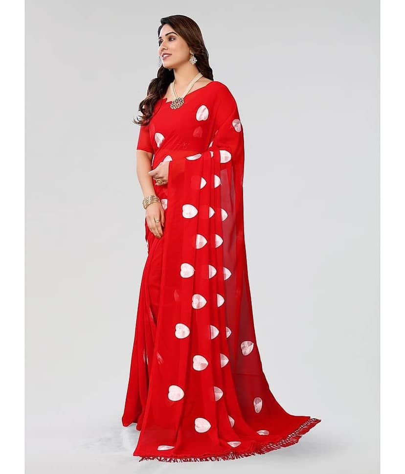 ANAND SAREES Chiffon Printed Saree With Unstitched Blouse Piece ( Red ) view 2