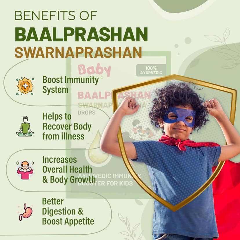 BaalPrashan Swarnaprashan | Suvarnaprashan drops for Kids, 24CT Gold Infused Immunity Booster for Kids, Growth & Strength 100% Ayurvedic 15ml (Pack of 1) Age 0-15 Years view 2