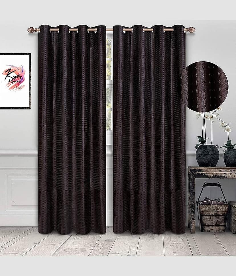 Kraftiq Homes Solid Room Darkening Eyelet Curtain 7 ft ( Pack of 2 ) - Brown