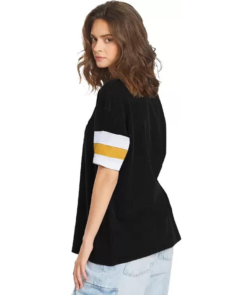 Leotude Women Cotton Blend Printed Oversized Fit Round Neck T-Shirt ( Black ) view 2