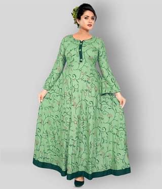 haya fashion - Green Rayon Women's Flared Kurti