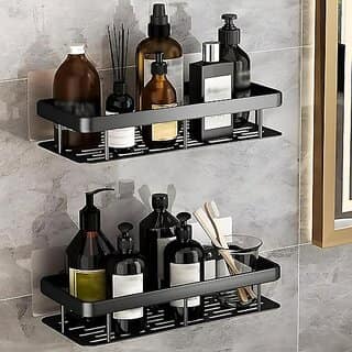 (Pack of 2) Shower Caddy Corner Shower Organizer With Soap Holder Stainless Steel Shelf 5 in 1 Self Adhesive Shelf Organizer Combo/Metal Racks and Shelves for Wall/Stand view 3