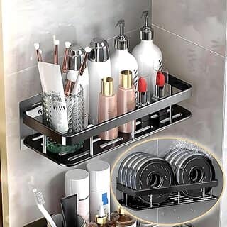(Pack of 2) Shower Caddy Corner Shower Organizer With Soap Holder Stainless Steel Shelf 5 in 1 Self Adhesive Shelf Organizer Combo/Metal Racks and Shelves for Wall/Stand view 4