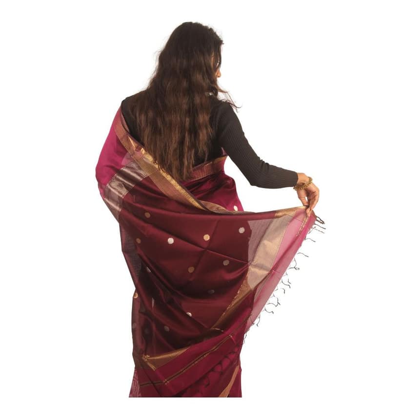Wine Maroon Maheshwari Saree | Timeless Golden Elegance view 5