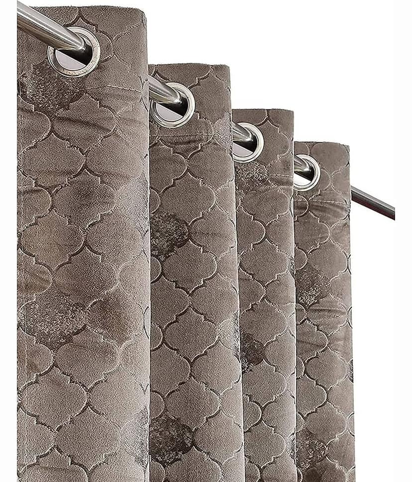 Kraftiq Homes Abstract Room Darkening Eyelet Curtain 7 ft ( Pack of 2 ) - Light Grey view 2