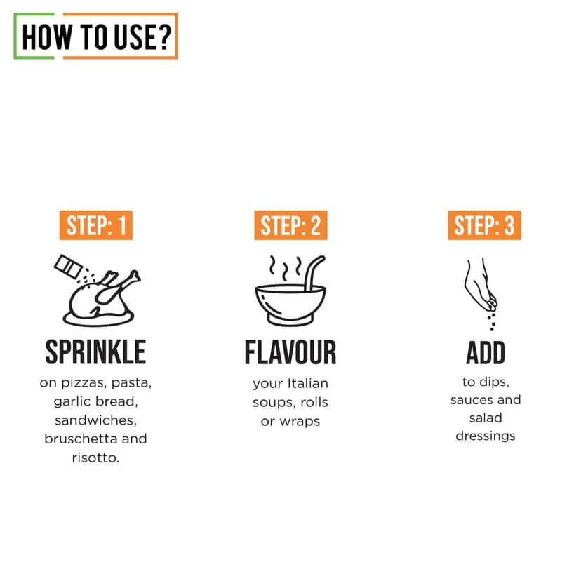 Chef Urbano Spice Mixes Pizza Seasoning Sprinkler 30 Gms (MRP: Rs. 125/-) view 3