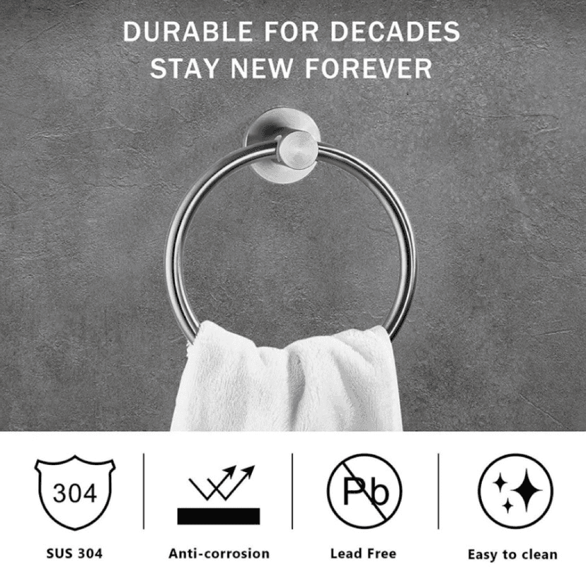 100% Stainless Steel Towel Ring Round Shape 1 Pc view 2