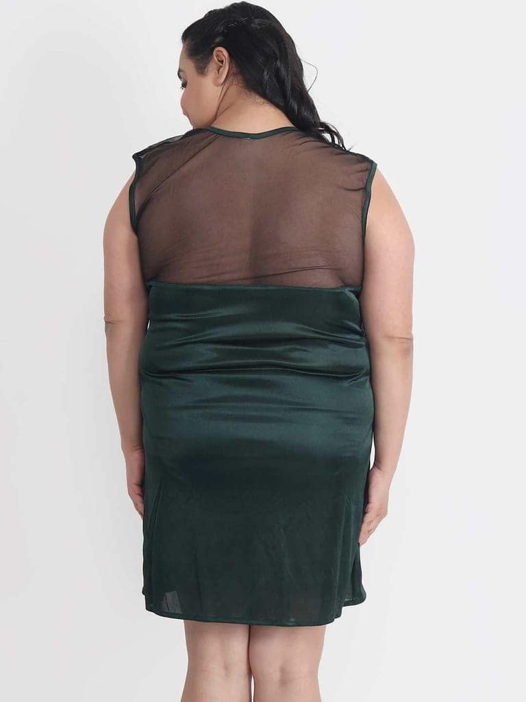 Plus Size Sexy Net & Satin Green Babydoll Bikini Dress for Honeymoon BB31Gb view 5