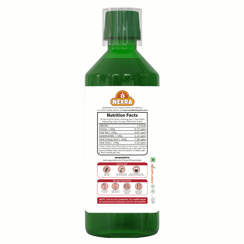 Nexra - Ashwagandha Juice - 750ml | Pure Extract | Immune Support, Stress Relief, Energy Boost | Ayurvedic Remedy | Improve Brain Function And Boost Fertility view 2