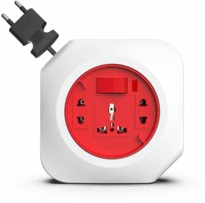 Fybros Crystal Square 2 Pin Extension Flex Box 5 Meter Power Cable with Indicator 3 Socket Extension Boards (White, Red, 5 m)