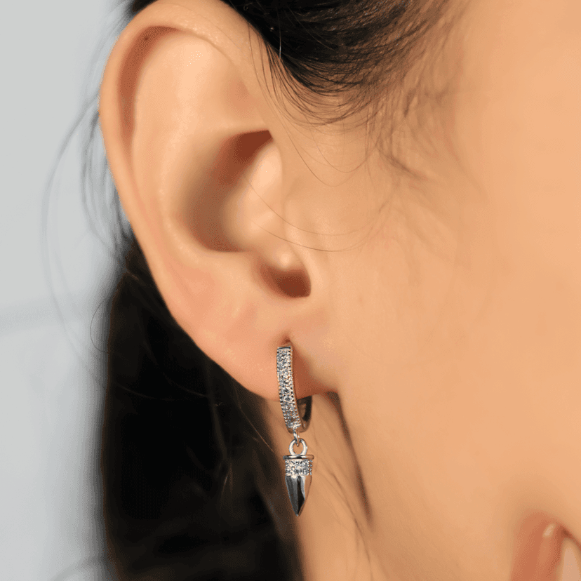 Zarkan Bullet Style Hoop Pure Silver Earing view 2
