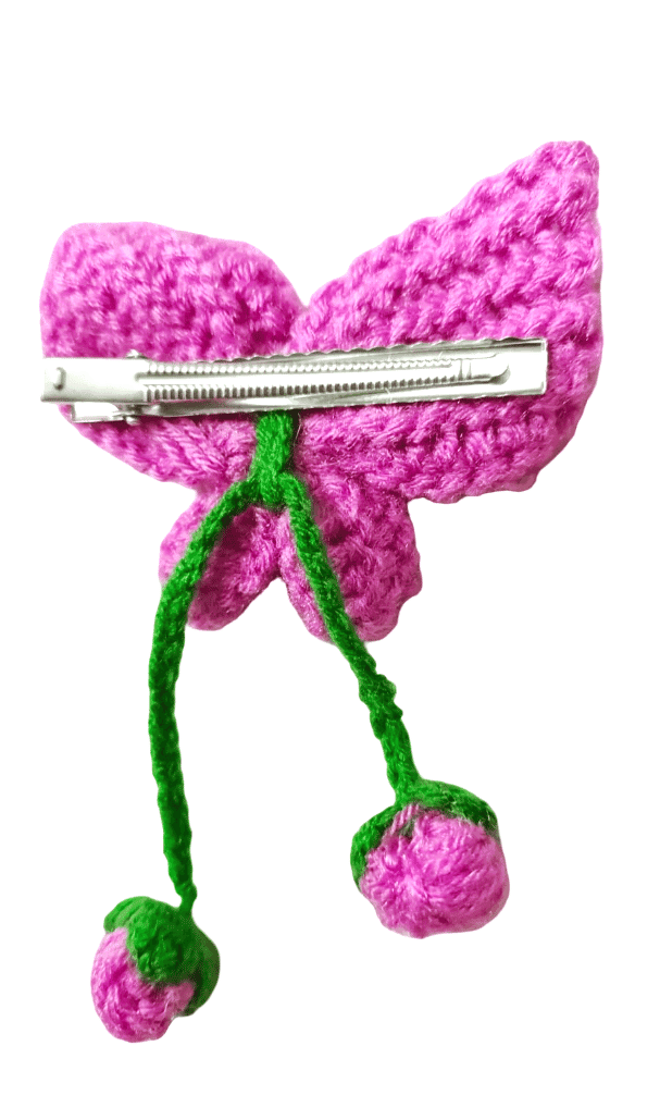 : Handmade Crochet Butterfly Ornament with Hanging Flower Buds view 2
