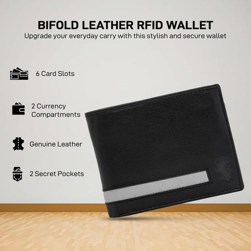 Red Tape Men's Black & Grey Leather Wallet | RFID Blocking Bifold Wallet with Card Slots & Cash Compartments | Slim, Stylish & Durable Purse for Men | Ideal for Daily Use, Travel & Gifts view 3