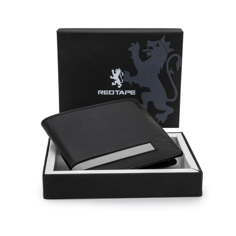 Red Tape Men's Black & Grey Leather Wallet | RFID Blocking Bifold Wallet with Card Slots & Cash Compartments | Slim, Stylish & Durable Purse for Men | Ideal for Daily Use, Travel & Gifts view 5