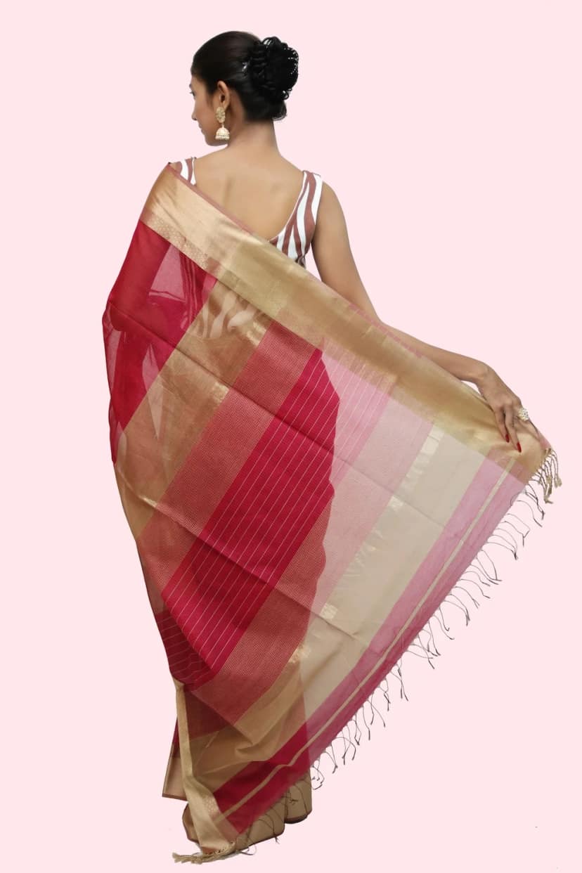 Epic Rani Pink handwoven Resham Border Saree with Tassels view 4