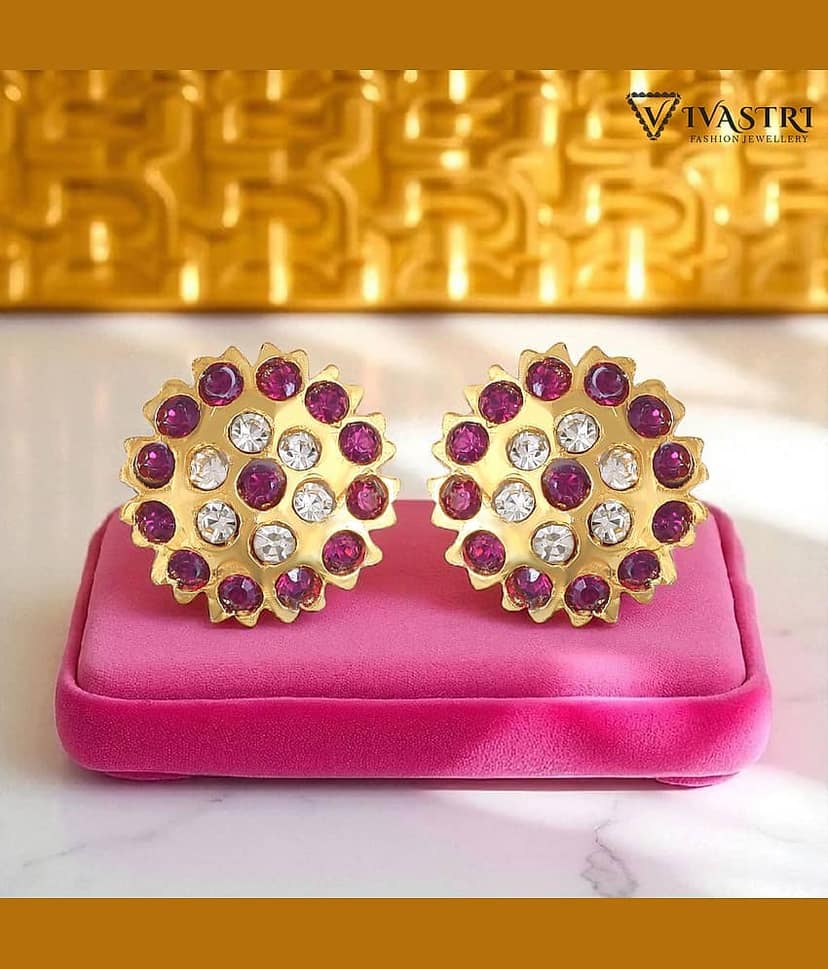 VIVASTRI Golden Stud Earrings ( Pack of 2 ) view 2