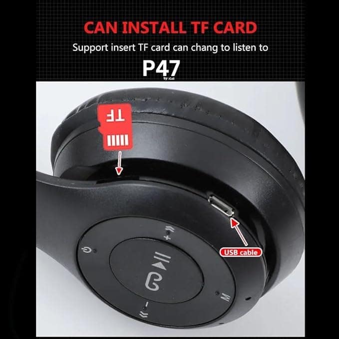 P47 Wireless/Bluetooth Over Ear Headphone With Sd Card Slot Bluetooth Headset (Multi Colour) view 3
