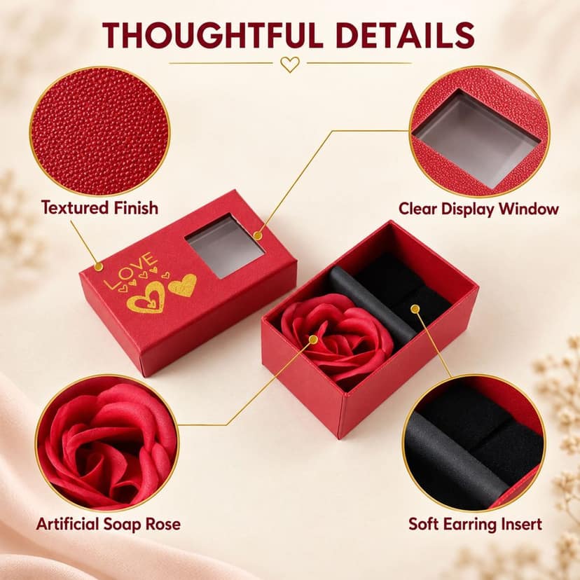 Rose Flower Ring and Jewellery Gift Box with Display Window (1 Pc) view 2