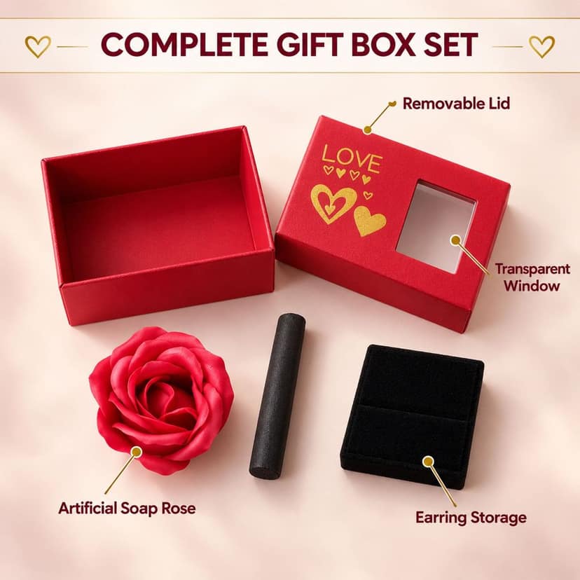 Rose Flower Ring and Jewellery Gift Box with Display Window (1 Pc) view 3